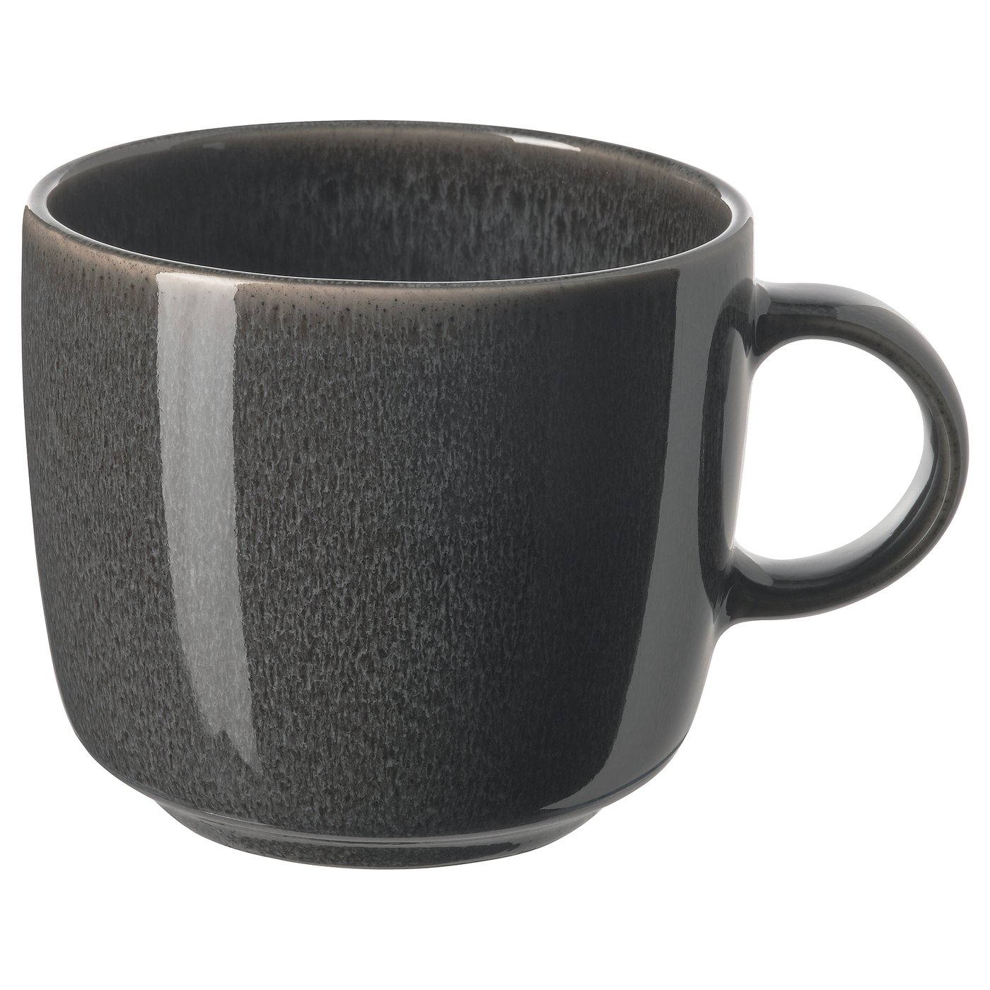 GLADELIG mug, dark grey, stoneware, round shape, reactive glaze finish.