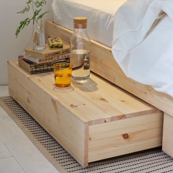 GLAMBERGET 2 bed storage boxes and 2 trays, pine