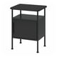 The GRÅFJÄLLET black bedside table metal legs, a square top, and a cabinet with a single door, combining industrial design with practical storage.