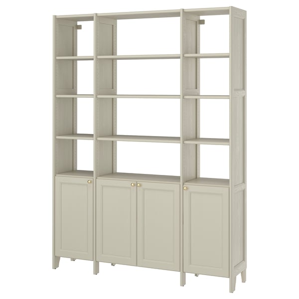 GULDDRAGARE Storage combination, beige/with 4 doors with shelves, 162x37x216 cm