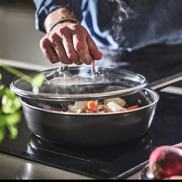 GULDÖRING Sauté pan with lid, non-stick coating glass/black-grey, 24 cm