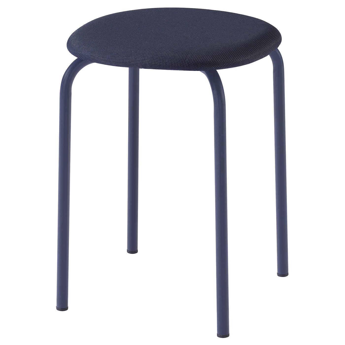 GULTARP blue upholstered round stool with metal legs.
