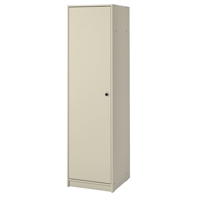 A tall, beige GURSKEN wardrobe with a single door, made of fiberboard and particleboard, standing against a white background.