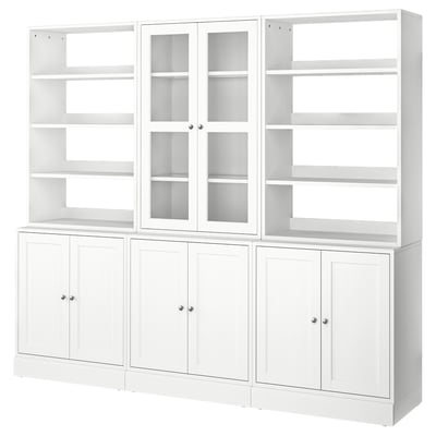 HAVSTA white wooden bookcase with glass doors and cabinets.