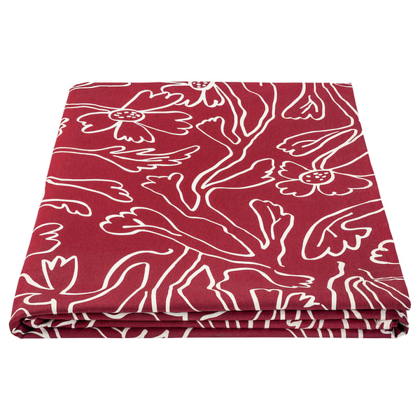 HÖSTAGILLE Tablecloth, red white/floral pattern, 145x240 cm