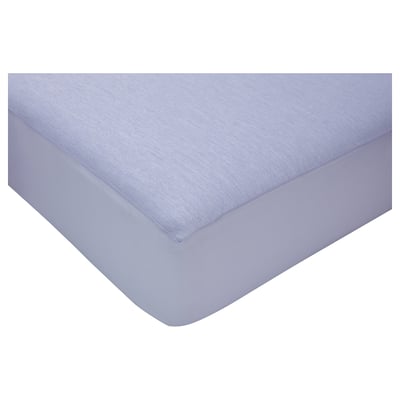 Blue mattress cover, elastic, recycled materials, up to 26 cm thick.