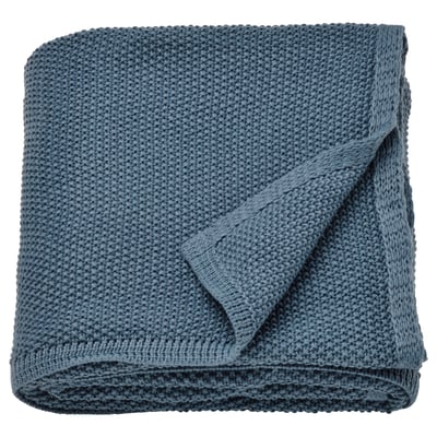 HUMLEMOTT throw, blue-gray, recycled polyester, knitted, soft, folded square.
