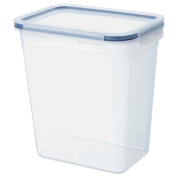 Clear plastic food container by IKEA 365+, rectangular with snap-lock lid, ideal for kitchen storage.