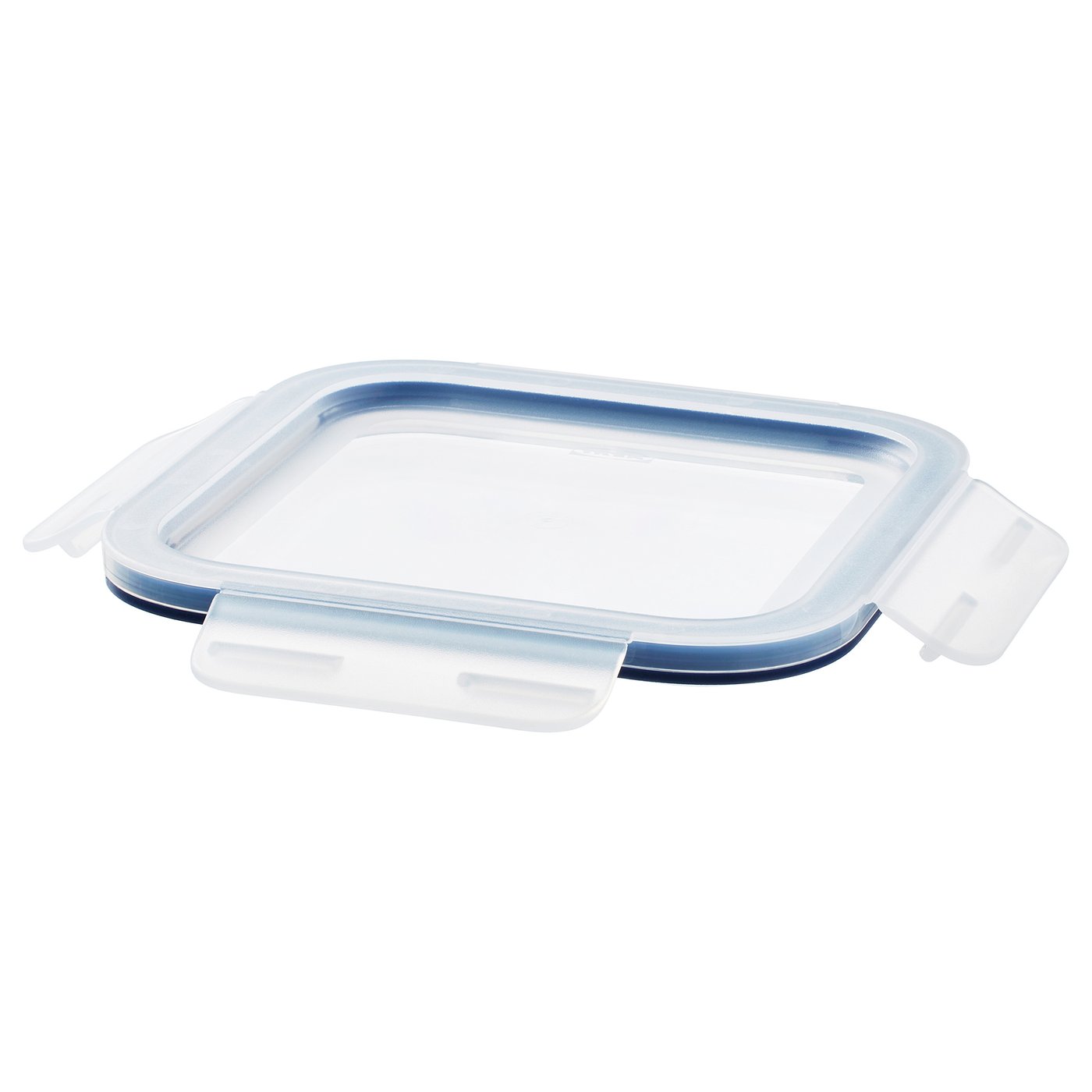 IKEA 365+, blue square food container lid, snap-lock seal, clear plastic.