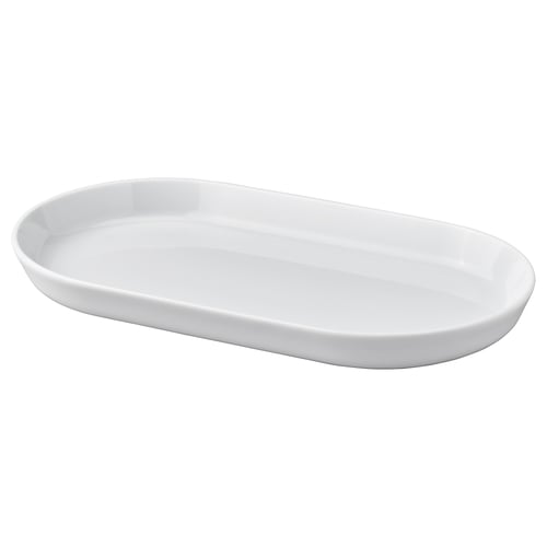 IKEA 365+ white porcelain oval serving dish, simple and timeless design, durable for everyday use.