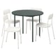 IKEA PS 2026: round, modern dining set in matte green with four stackable white chairs and a dark green table.