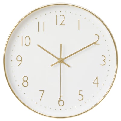 Elegant gold JÄNKIG wall clock, white dial, silent quartz movement.