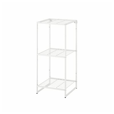 A JOSTEIN white metal storage shelf with three tiers, ideal for small spaces and humid areas.
