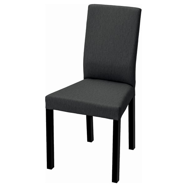 KÄTTIL grey fabric high-back chair, streamlined design, padded seat & back, sturdy wooden legs.