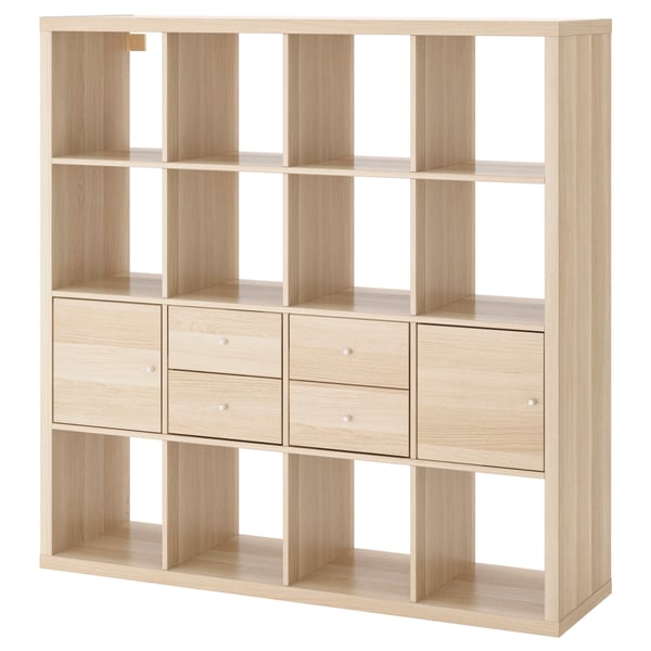 Lightwood KALLAX: a light oak shelving unit with drawers, cubbies, and clean lines for versatile storage.