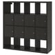Black KALLAX shelving unit with mix of open and closed compartments for versatile storage.