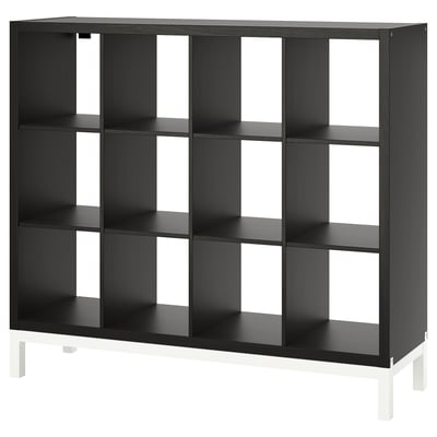 KALLAX black shelving unit with 12 cube storage, splendid design, and white frame.