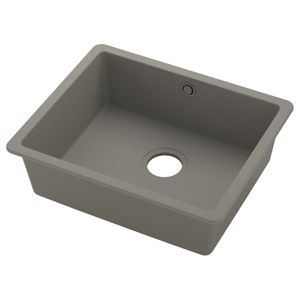 KILSVIKEN grey quartz sink, rectangular, single basin, heat and stain-resistant, natural texture.