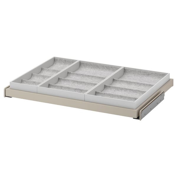 KOMPLEMENT pull-out tray organiser, beige, felt inserts, rectangular, sliding design.