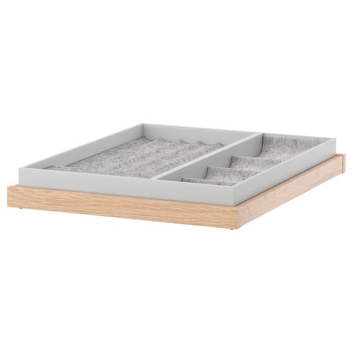 KOMPLEMENT jewellery organiser, light brown and grey, rectangular tray with compartments, soft felt lining.