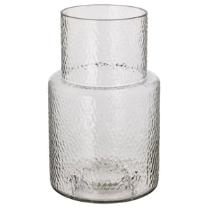 KONSTFULL clear glass vase, textured, semi-transparent, cylindrical shape, handcrafted.