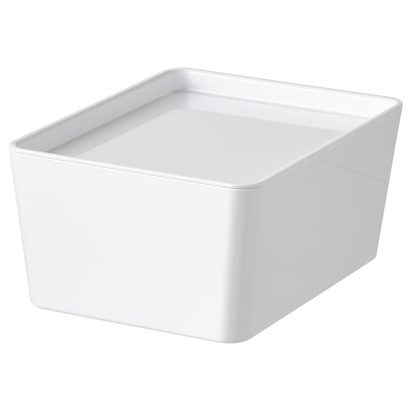 White KUGGIS plastic storage box, rectangular shape, smooth design.