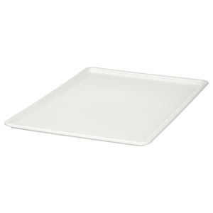 A white KUGGIS box lid, made of recycled pet plastic, rectangular with slightly raised edges, designed for dust protection and easy stacking.