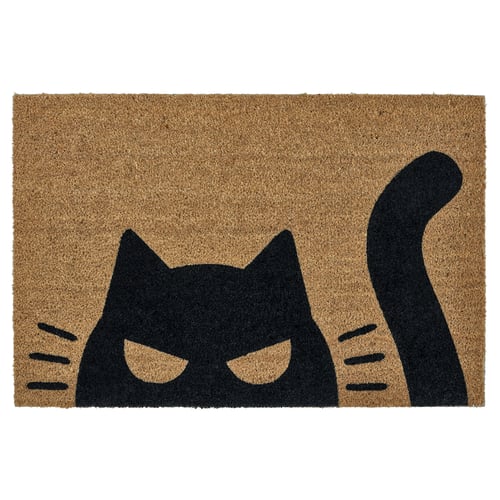 KUSTFYR Door mat, cat pattern black/natural, 60x90 cm