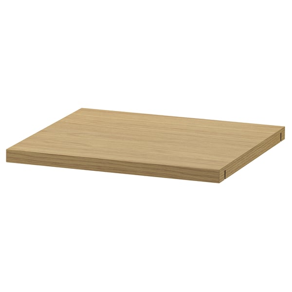 LÅDMAKARE oak shelf, slim design, wood-like finish, rectangular, flat surface.