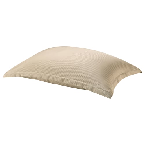 A beige LÄKEVÄNDEROT pillowcase made from smooth lyocell fabric with a subtle dobby pattern. It has a closed end and a decorative edge.