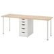 LAGKAPTEN: light wood desk with four drawers, four white legs, rectangular and minimalist design.