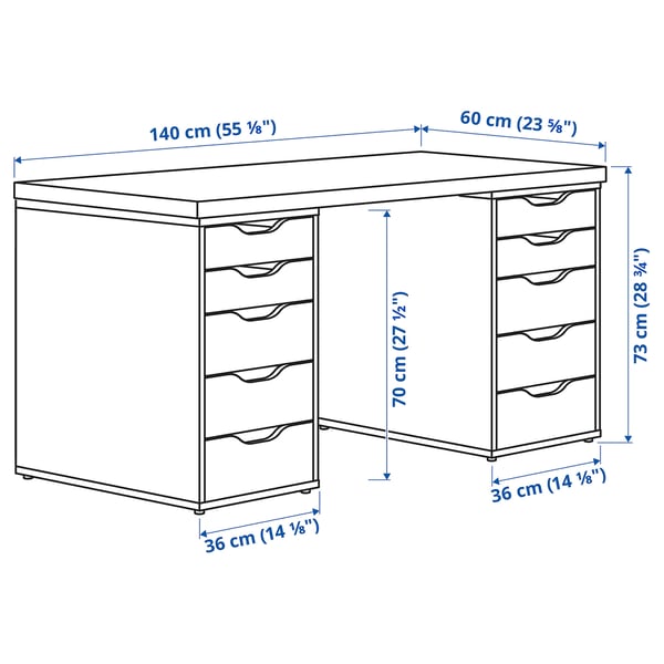 LAGKAPTEN / ALEX Desk, white/white stained oak effect, 140x60 cm