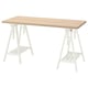 LAGKAPTEN: light wood desk, white metal trestles, rectangular, simple design.