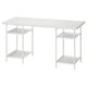 LAGKAPTEN, white desk with rectangular tabletop, metal legs, and two mesh shelves.