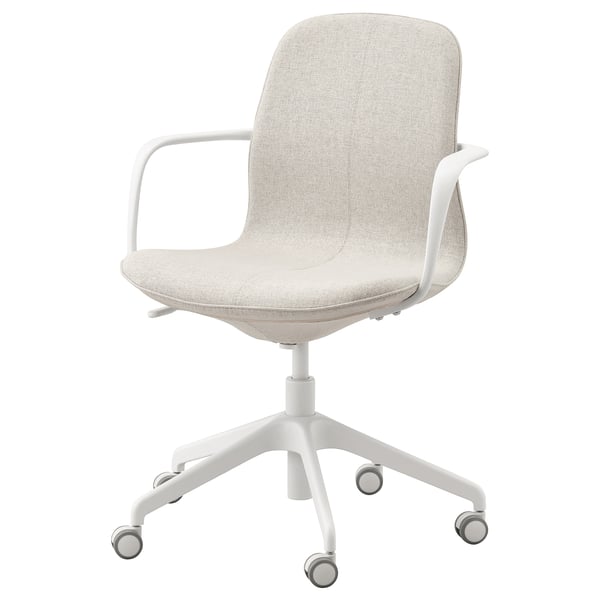 LÅNGFJÄLL office chair, light beige, fabric, ergonomic design, adjustable height, armrests, casters.