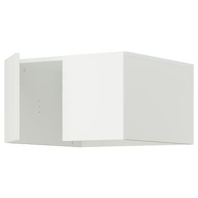 A white LASTARE shelf. Its rectangular, made of particle board with a paper foil finish, and has a simple, minimalist design.