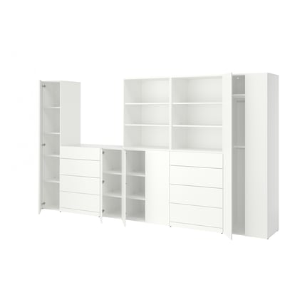 A white LASTARE furniture set with shelves and drawers, made of particleboard and fiberboard, designed for storage.