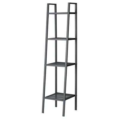 A LERBERG black metal bookshelf with varying shelf sizes, offering an airy and clean design.