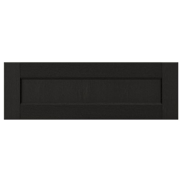 LERHYTTAN black wooden drawer; rectangular frame with bevelled edges and veneer panel.