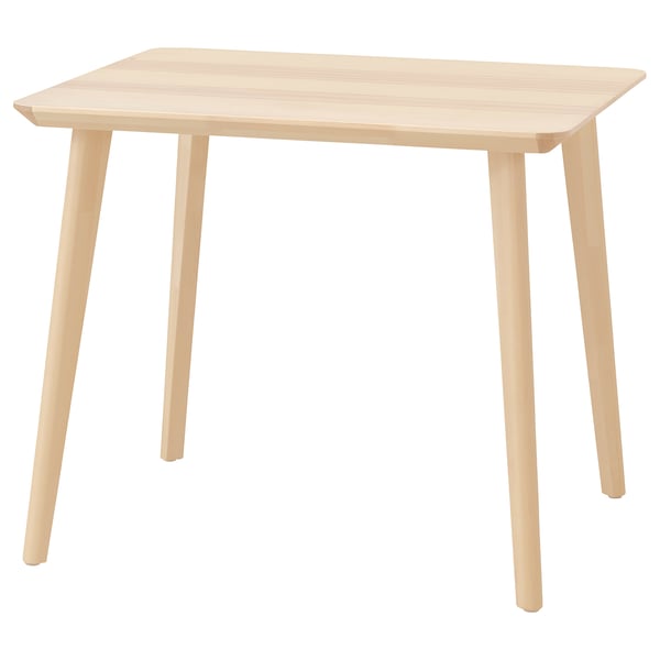 LISABO wooden table, light natural finish, rectangular shape with four sturdy tapered legs, simple elegant design.