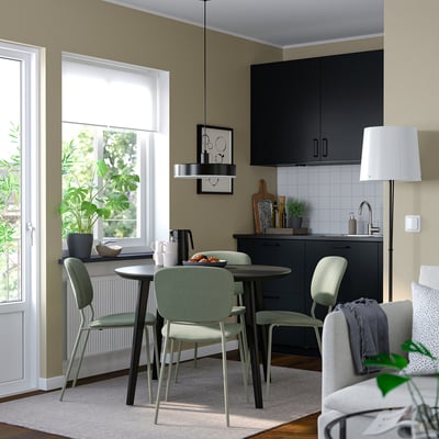 LISABO / VIHALS Table and 4 chairs, black/green Tibbleby grey-green, 105 cm