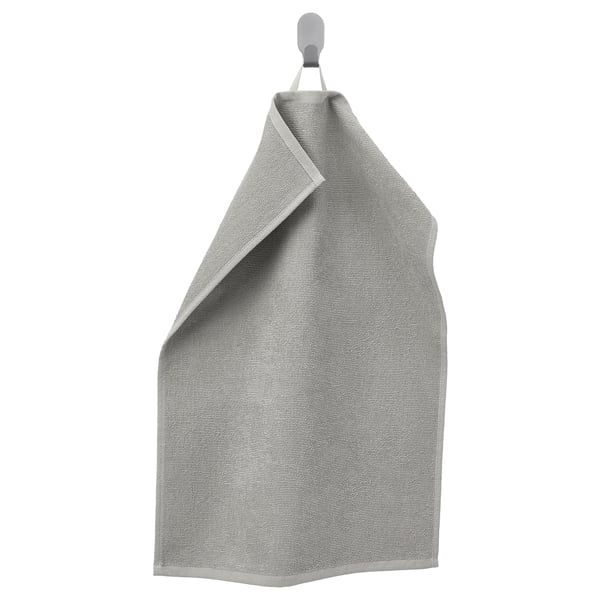Grey ludvial cotton towel on hook, textured, soft