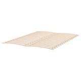 A LURÖY slatted bed base with curved wooden slats for supportive and breathable mattress foundation.