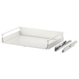 A white MAXIMERA drawer with metal runners, featuring a sleek, rectangular design.