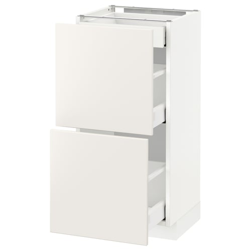 White kitchen cabinet, modern design, 2 drawers, smooth finish, minimalist style.