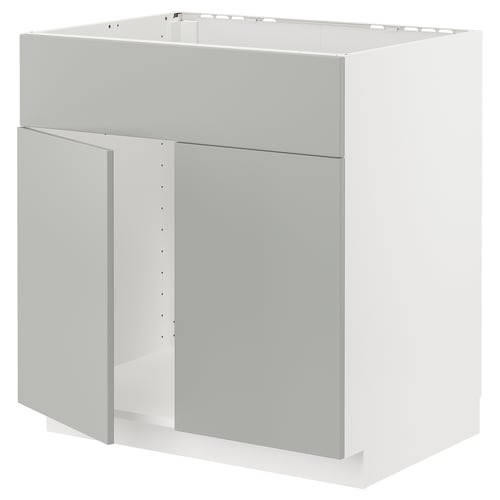 METOD Base cabinet f sink w 2 doors/front, white/Havstorp light grey, 80x60x80 cm