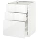 White glossy kitchen cabinet with three drawers.