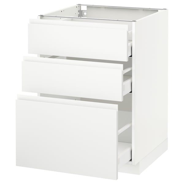 METOD kitchen unit: white. Three drawers, modern, minimalist.