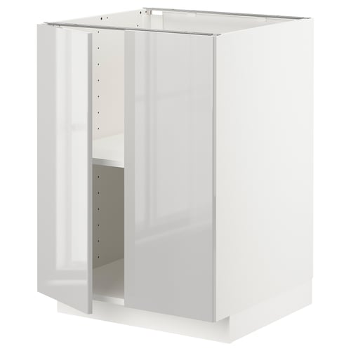 White METOD kitchen cabinet, glossy finish, square shape, with adjustable shelves and modern design.