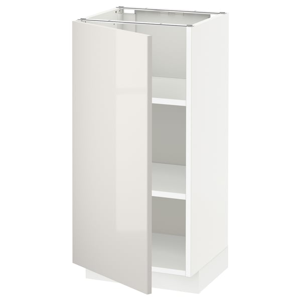 White METOD kitchen cabinet with high gloss, rectangular shape, adjustable shelf, left-opening door.
